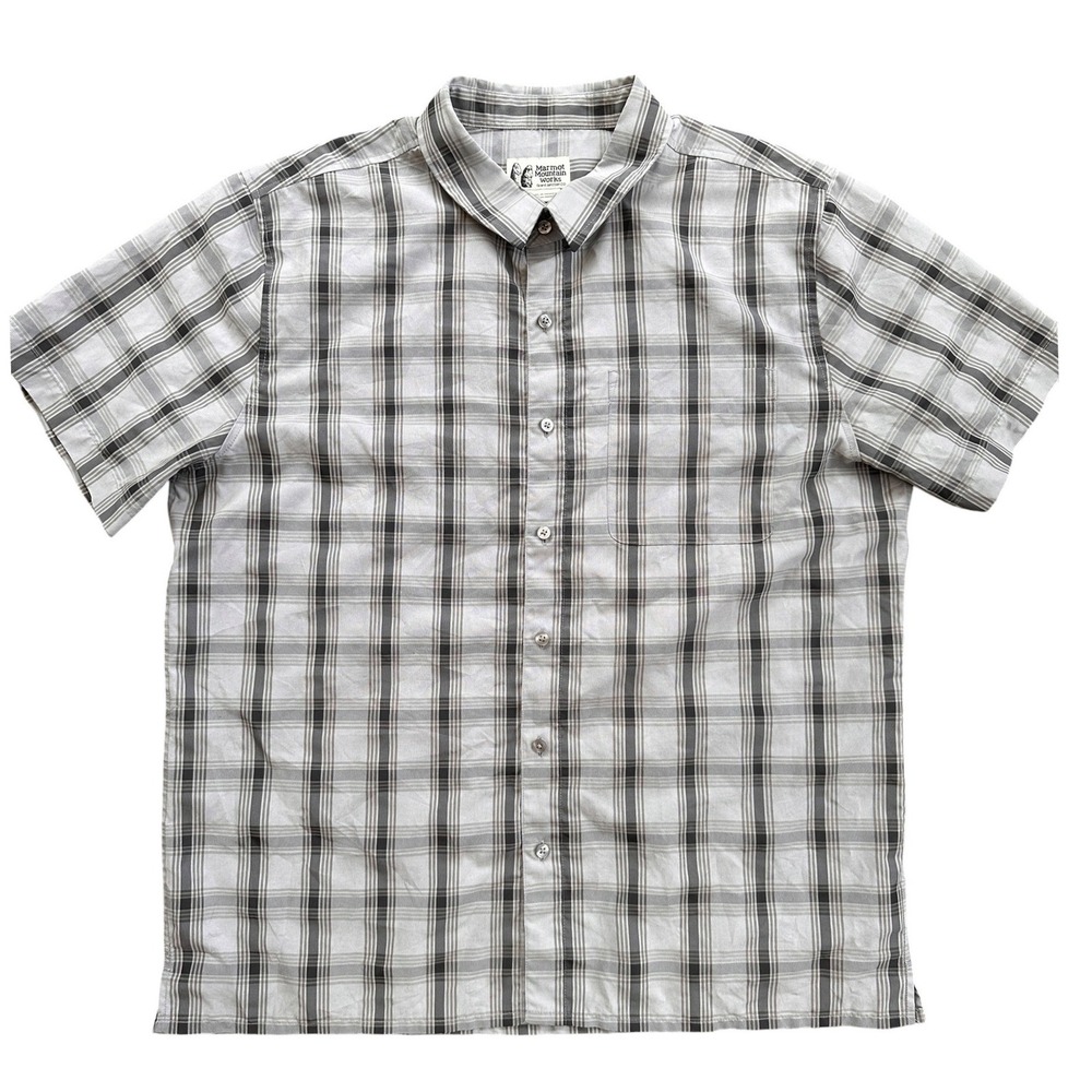 Marmot Mountain Works Shirt Mens XL Grey Plaid Short Sleeve Button Down M10665
